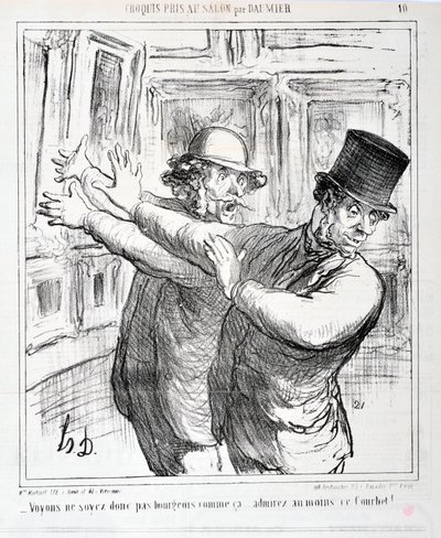 Obra de Honore Daumier (1808-1879). Charivari data de 1865: Esboços da série tirados no salão "- Não sejamos burgueses como este... admirem pelo menos este Courbet! "MUSEU DE BELAS ARTES - PALÁCIO LONGCHAMP, MARSEILLE de Honoré Daumier