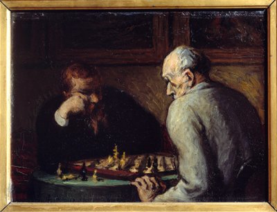 Jogadores de Xadrez por Honore Daumier (1808-1879) Século XIX de Honoré Daumier