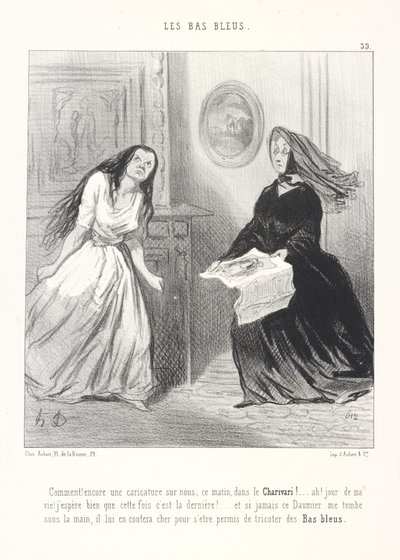 Como! Outra caricatura sobre nós, esta manhã, no Charivari! ... Ah! Pela minha vida! Espero bem que desta vez seja a última! ... E se esse Daumier alguma vez me cair nas mãos, vai pagar caro por se ter permitido tricotar meias azuis de Honoré Daumier
