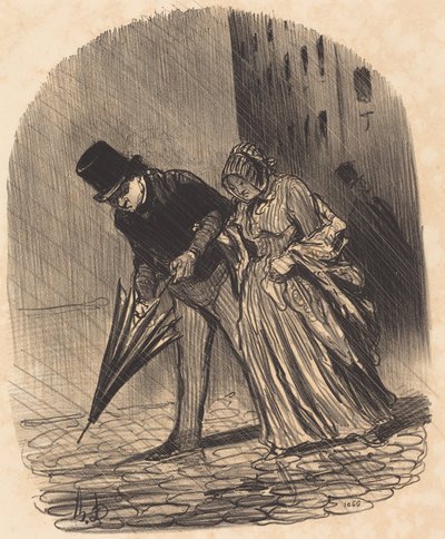 Inconveniente de um guarda-chuva com molas demasiado complicadas de Honoré Daumier