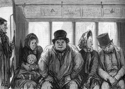 Interior de uma carrinha. Desenho de Honore Daumier (1808-1879). de Honoré Daumier