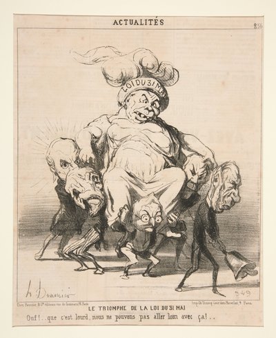 Triunfo da lei de 31 de maio. Uf! ... como isto é pesado, não podemos ir muito longe com isto! ... Prancha 256 da série Actualidades (Notícias do dia) de Honoré Daumier