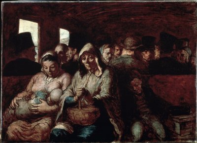"Um vagão de terceira classe" (Le wagon de troisieme class) Duas mães de origem operária num comboio com os seus filhos. Pintura por Honore Daumier (1808-1879) 1862-1864 Museum of Fine Arts, Ottawa, Canadá de Honoré Daumier