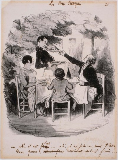 Os bons burgueses: Ah! Está fresco... Mas segure isto, rapaz de Honoré Daumier