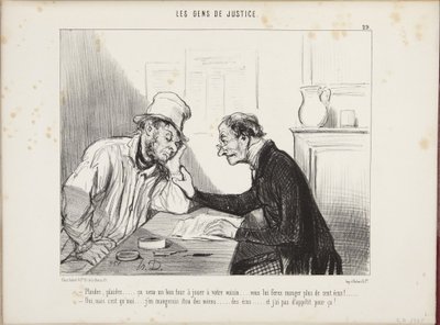 Litigue, litigue... será uma boa partida a pregar ao seu vizinho... fá-lo-á engolir mais de cem escudos! Sim, mas eu... comeria os meus também... os escudos, e não tenho apetite para isso! de Honoré Daumier