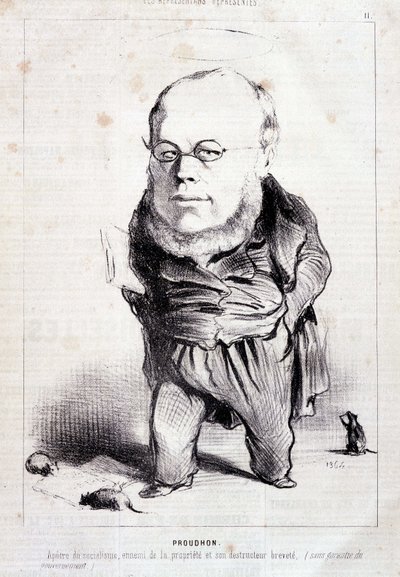 Proudhon, "apóstolo do socialismo, inimigo da propriedade e seu destruidor patenteado" - por Daumier, em "Charivari" de 06/01/1849 de Honoré Daumier