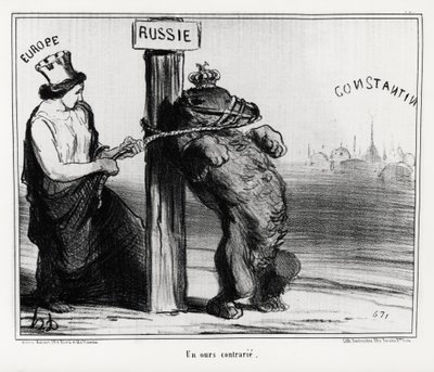 Rússia: um urso perturbado (pela Europa). Em março de 1854 França e Inglaterra formaram uma aliança com a Turquia contra a Rússia Ilustração de Honore Daumier (1808-1879), publicada no noticiário, "Charivari". de Honoré Daumier