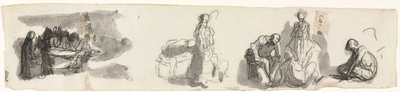 Folha de estudos com um grupo de quatro figuras à direita (reto) de Honoré Daumier