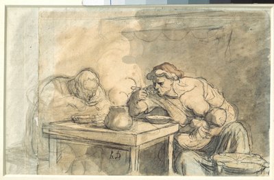 Sopa Um casal de operárias a comer sopa, a mãe a amamentar o bebé. Aguarela de Honore Daumier (1808-1879). 1862-1865. Dim. 0,3x0,49 m. Paris, Museu do Louvre de Honoré Daumier