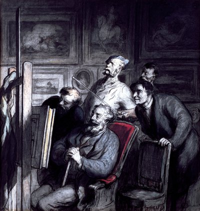 Os Amadores, depois de 1862 (giz de cera, w - c tinta e guache no papel) de Honoré Daumier