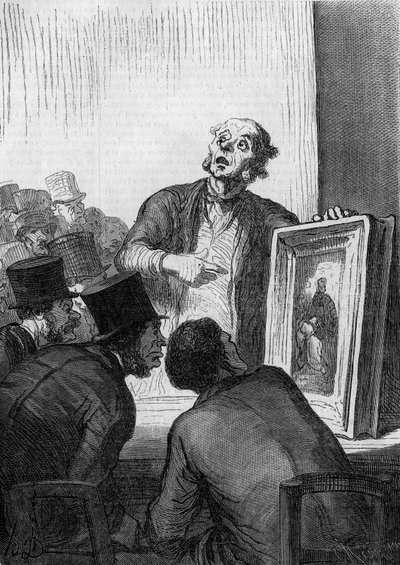 A casa de leilões: o especialista em arte. Caricatura de Honore Daumier (1808-1879). Gravura em "Le Monde Illustré" n°308 de 7 de março de Honoré Daumier