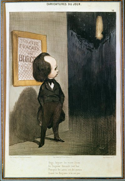 O fracasso dos Burgraves de Victor Hugo (1802 - 1885), em 1843. Desenho animado de Honoré Daumier (1808 - 1879). Paris, Museu Victor Hugo. de Honoré Daumier
