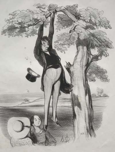 Os perigos de sacudir uma ameixeira com muita força (quando se é um homem adulto) de Honoré Daumier