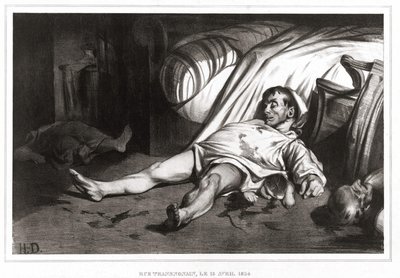 O massacre da rue Transnonain em 14/04/1834 (litografia) 1837 de Honoré Daumier