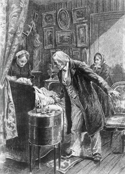 Ilustração de Alcide Theophile Robaudi (activo 1874-1884) para Cousin Pons, romance de Honore de Balzac (1799-1850) da colecção multi-volumes intitulada Human Comedy, publicada em 1900, Paris de Honore de Balzac
