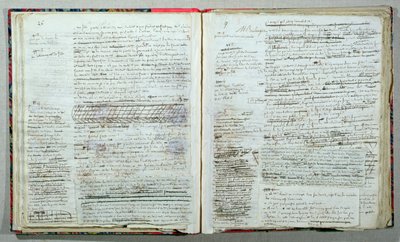 Páginas 26 e 27 do manuscrito "Wann-Chlore", publicado anonimamente em 1825 (caneta e tinta sobre papel) de Honore de Balzac