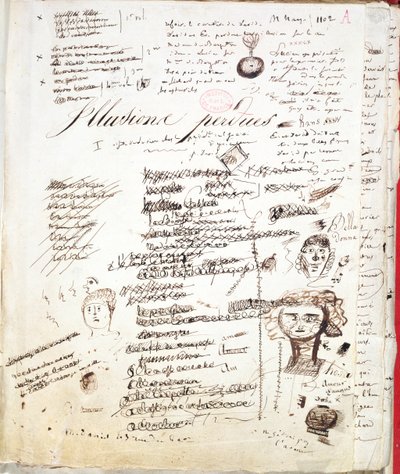 Página de título de "Les Illusions Perdues", c. 1830-40 (caneta e tinta sobre papel) de Honore de Balzac