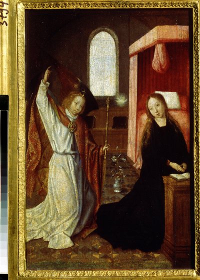 "A Anunciação" Pintura do mestre de Hoogstraeten (activo entre 1490 e 1530) Museu Pushkin do início do século XVI, Moscovo de Hoogstraeten Master