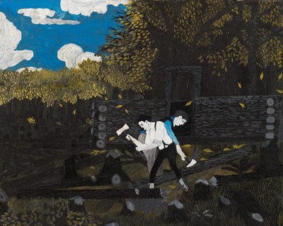 Abraham Lincoln e o seu Pai (óleo sobre painel) de Horace Pippin