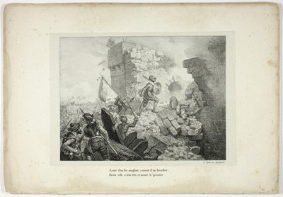 Armado com um ferro ensanguentado, coberto com um escudo... de Horace Vernet