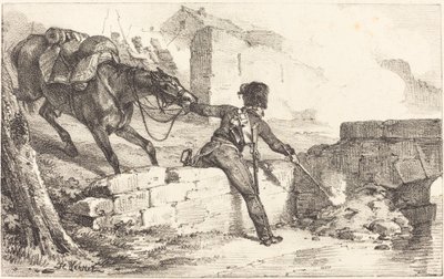 Artilharia iluminando uma mina de Emile Jean Horace Vernet