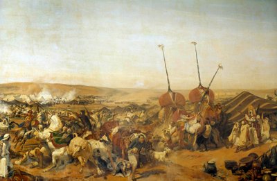 Conquete da Argélia (1830-1847): "Captura da Smalah (Smala) de Abd el Kader (Abd-el-Kader ou ibn Muhyi al-Din al-Hasani) (1807-1883) pelo Duque de Aumale em Taguin de Emile Jean Horace Vernet