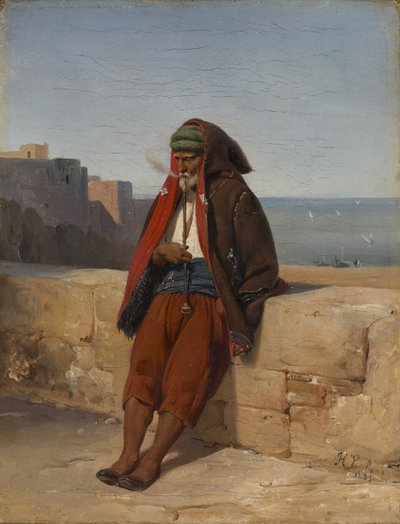 Um argelino fumando um cachimbo de Emile Jean Horace Vernet
