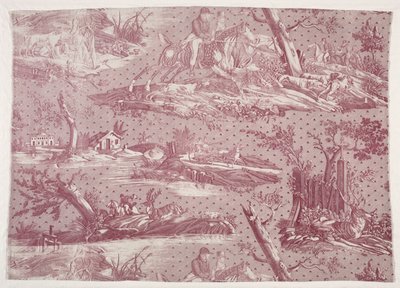 Fragmento de algodão estampado a talhe-doce com motivos de cenas de caça de Horace Vernet