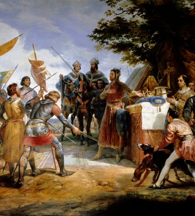 Guerra Franco-Inglesa (1202-1214): "a Batalha de Bouvines a 27/07/1214, Philippe Auguste põe em jogo a coroa da França" Ela se opôs ao exército francês de Philippe Auguste contra os Flamengos e os Welfs de Othon IV. A vitória da França foi decisiva na o de Emile Jean Horace Vernet