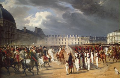 Entrega inválida de uma petição a Napoleão no desfile na corte do Palácio das Tulherias de Emile Jean Horace Vernet