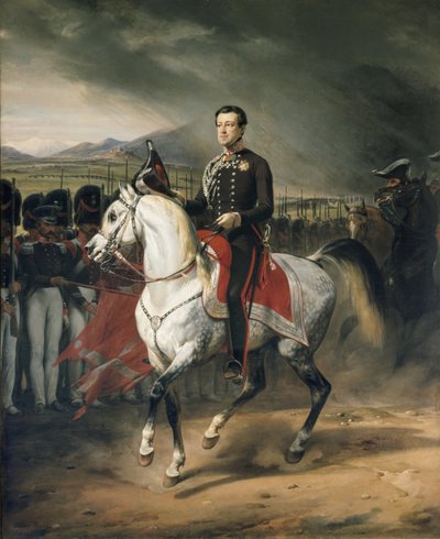 Retrato de Carlo Alberto Amedeo de Saboia, rei da Sardenha, a cavalo de Horace Vernet