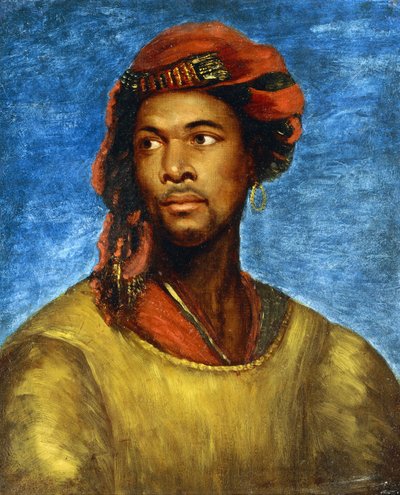 Retrato de um mouro com um turbante vermelho de Emile Jean Horace Vernet