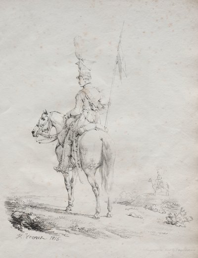 Coleção de ensaios litográficos: Le Lancier en Vedette de Emile Jean Horace Vernet