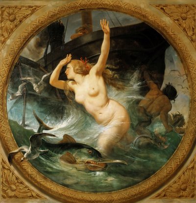 Vapor pondo em fuga os deuses do mar Pintura do teto, Salle des Pas perdus, 1839-1847. de Emile Jean Horace Vernet