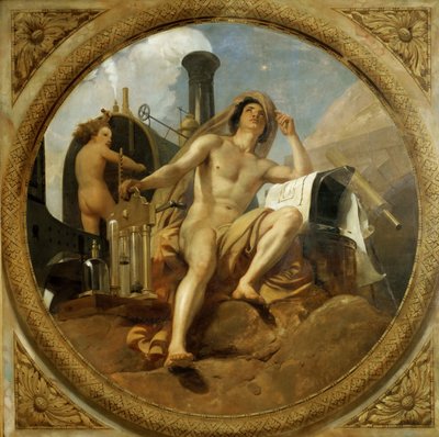 O Gênio do Vapor na Terra Pintura do teto, Salle des Pas perdus, 1839-1847. de Emile Jean Horace Vernet