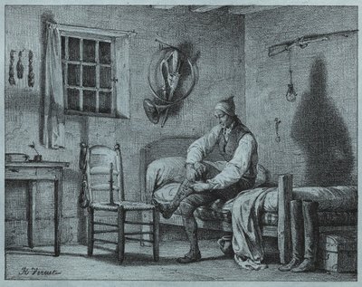 O servo de Limier que se levanta da cama, c. 1818 de Emile Jean Horace Vernet
