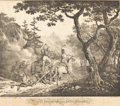 Francês ferido atacado por um cosaco de Horace Vernet and Hippolyte Lecomte
