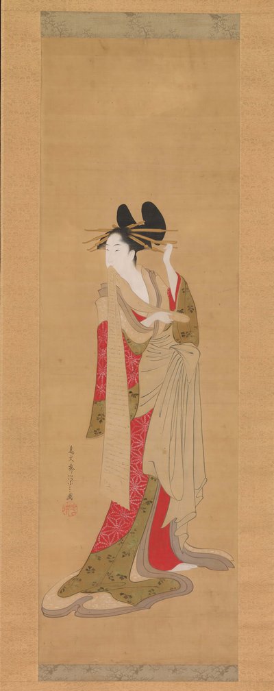 Cortesã com uma carta na boca, 1756-1815. de Hosoda Eishi