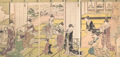 Honrando os Três Deuses da Poesia: Mulheres Compondo Poemas, ca. 1792. de Hosoda Eishi