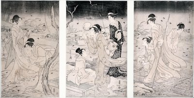 Caça aos vaga-lumes ao cair da noite, 1796-97 (impressão em xilogravura) de Hosoda Eishi