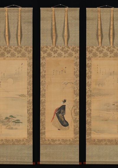 Neve, Lua e Flores de Cerejeira Yoshiwara em Três Estações, início do século XIX. de Hosoda Eishi