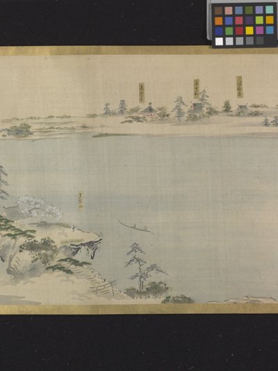 Três Deuses da Boa Fortuna Numa Saída de Prazer (tinta e cores claras sobre papel) de Hosoda Eishi