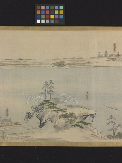 Três Deuses da Boa Fortuna Numa Saída de Prazer (tinta e cores claras sobre papel) de Hosoda Eishi