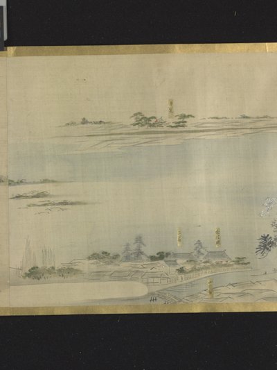 Três Deuses da Boa Fortuna Numa Saída de Prazer (tinta e cores claras sobre papel) de Hosoda Eishi