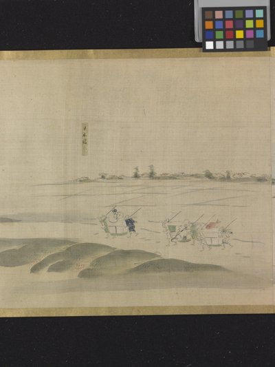 Três Deuses da Boa Fortuna Numa Saída de Prazer (tinta e cores claras sobre papel) de Hosoda Eishi