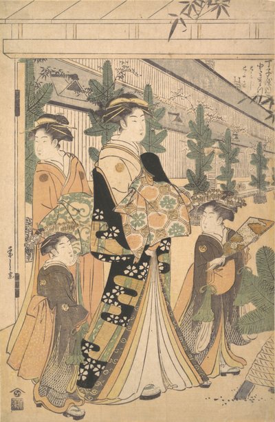 Dois Oiran com duas atendentes no Yoshiwara. de Hosoda Eishi