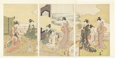 Mulheres numa sala ao ar livre de Hosoda Eishi