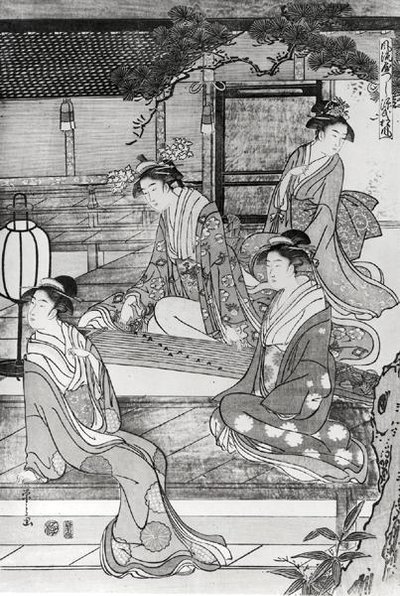 Mulher, tocando, a, koto de Hosoda Eishi