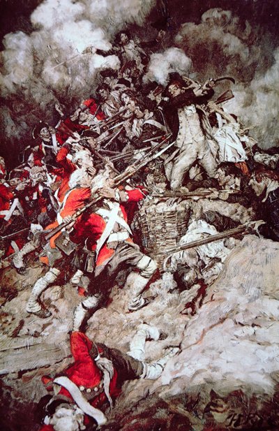 Eles mexeram no Parapet e foram ao topo, Pell Mell, sobre os britânicos, c.1897 (cor litho) de Howard (after) Pyle