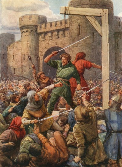 "Back to Back Stood the Dauntless Two" (cor litho) de Howard Davie